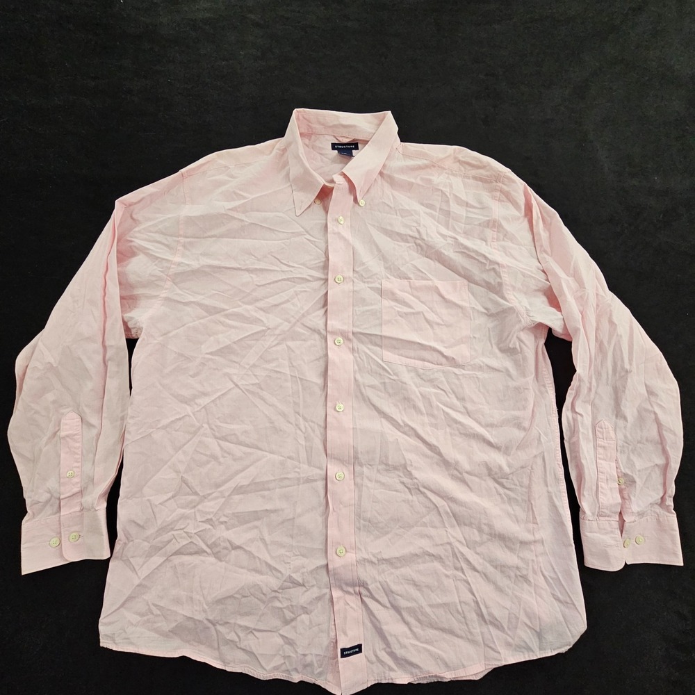 Structure Pink Long Sleeve Cotton Button-Up Collared Shirt Men's XL